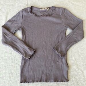 Wheat long sleeve ribbed lettuce hem shirt purple 3T
